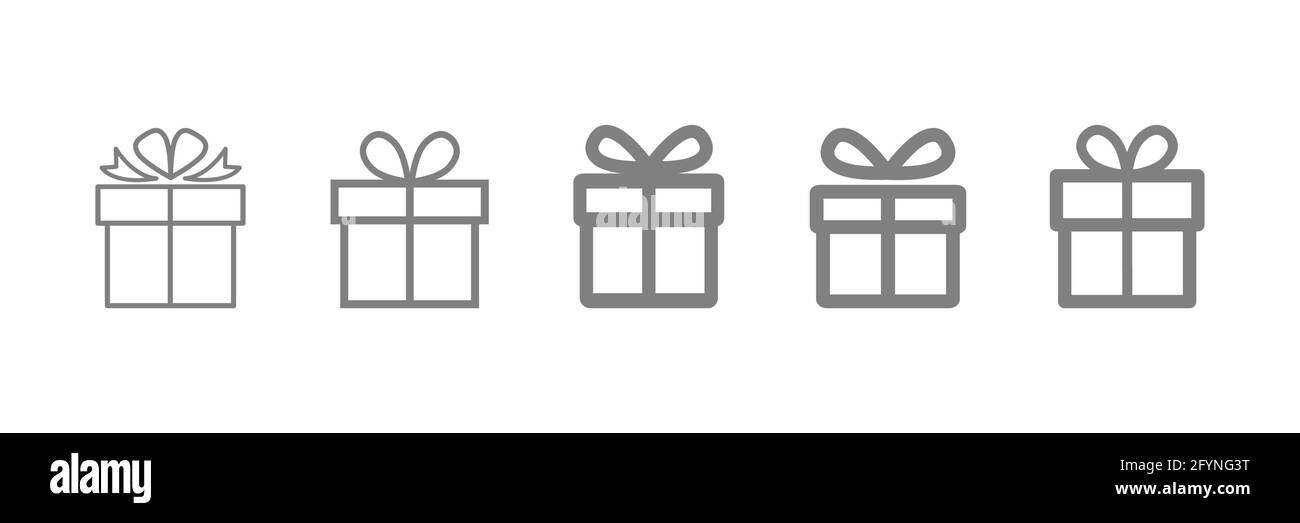 Geschenkbox Icon Set. Präsentiert Silhouetten. Weihnachtsgeschenk-Kollektion. Vektorgrafik isoliert auf Weiß Stock Vektor