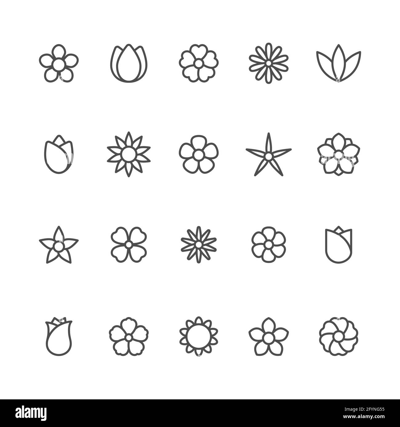 Symbol für Blumenlinie. Trendige Umrissblumen-Symbole für Blumenläden und mobile Apps. Stock Vektor