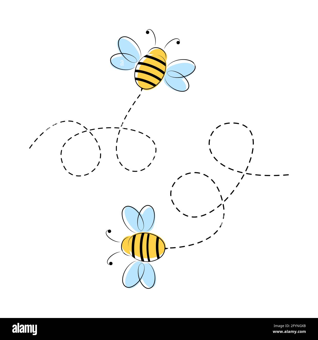 Niedliche Bienen mit gepunkteten Linien. Vektorgrafik isoliert auf Weiß Stock Vektor