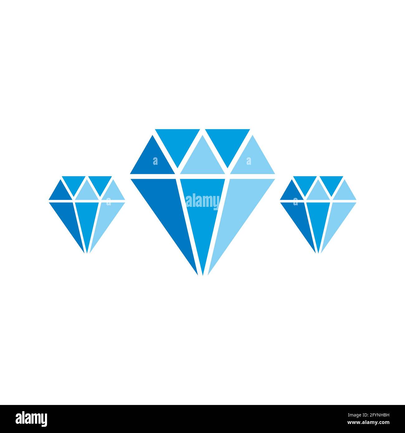 Diamanten blaues Icon-Set. Schmucksymbol. Schild in Cristal-Form. Edelsteinkollektion. Vektordarstellung auf weißem Hintergrund isoliert. Stock Vektor
