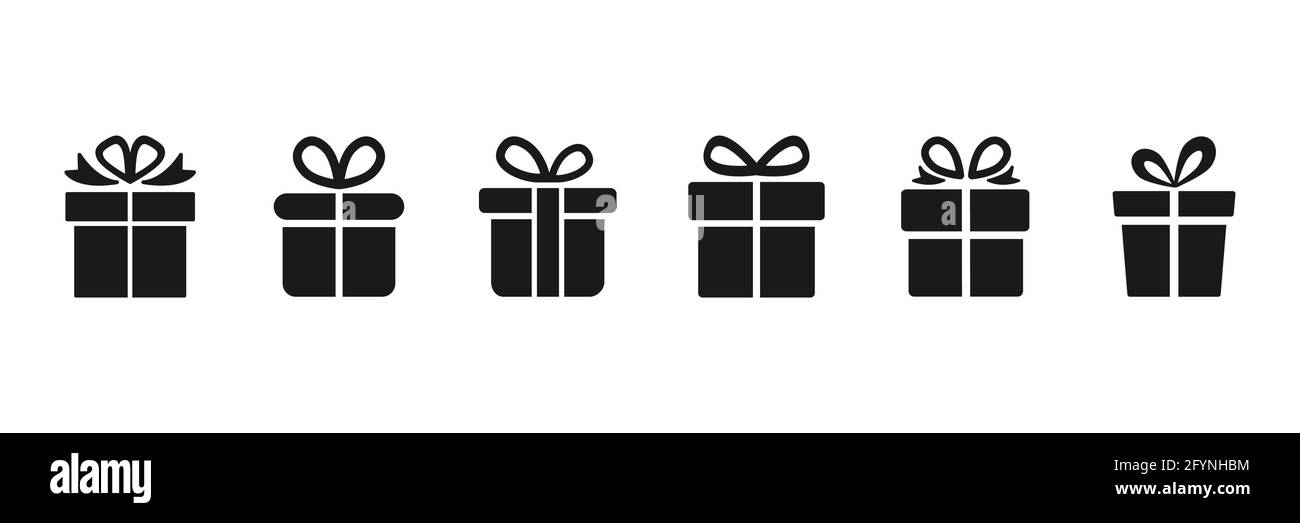 Geschenkbox Icon Set. Präsentiert Silhouetten. Weihnachtsgeschenk-Kollektion. Vektorgrafik isoliert auf Weiß Stock Vektor