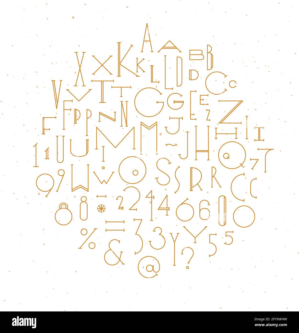 Art-Deco-Alphabet-Zeichnung mit Goldlinie auf weißem Hintergrund Stock Vektor