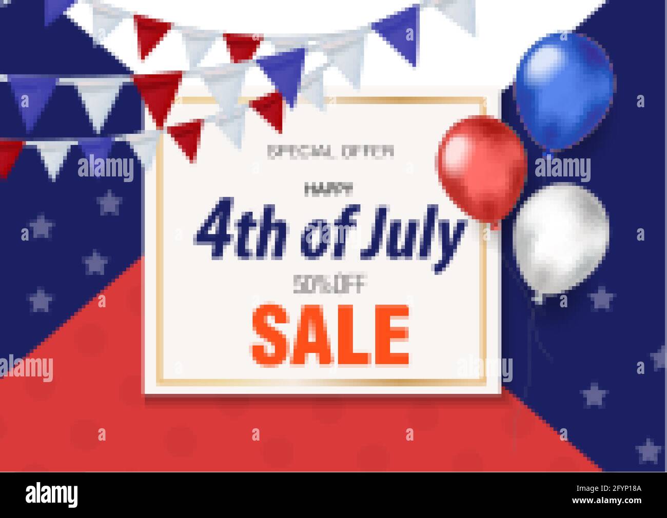 Happy 4. juli realistisches Poster mit Ballons. Sonderangebot. Vorlage zum American Independence Day für Ihr Design. Vektorgrafik Stock Vektor