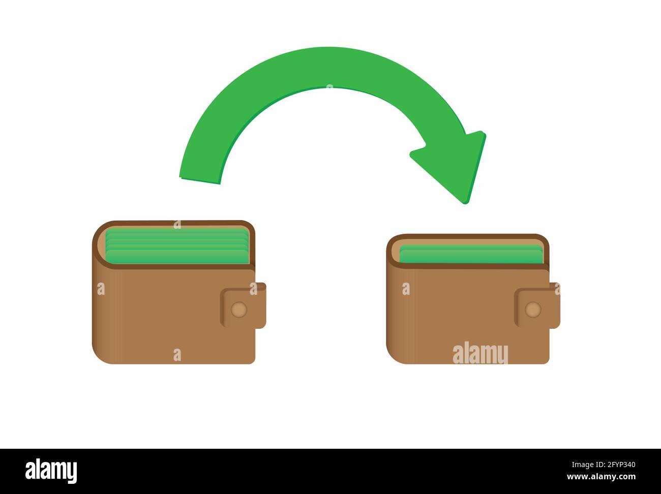 Geldbörsen mit Pfeil. Geldtransferkonzept. Vektorgrafik. Stock Vektor