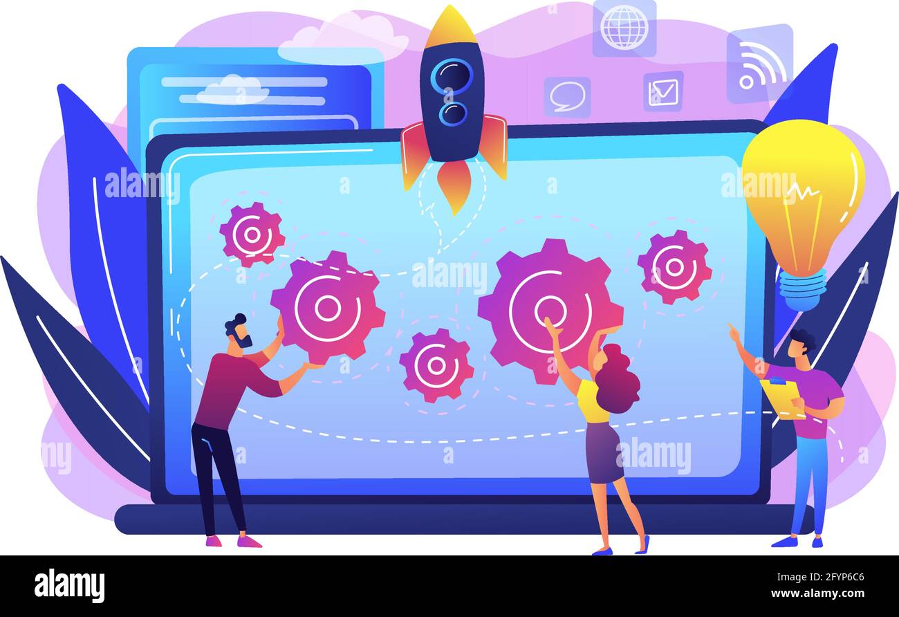 Das Startup Team Erhalt Mentoring Und Schulungen Um Wachstum Und Laptop Zu Beschleunigen Startup Accelerator Seed Accelerator Startup Mentoring Konzept Hell Stock Vektorgrafik Alamy