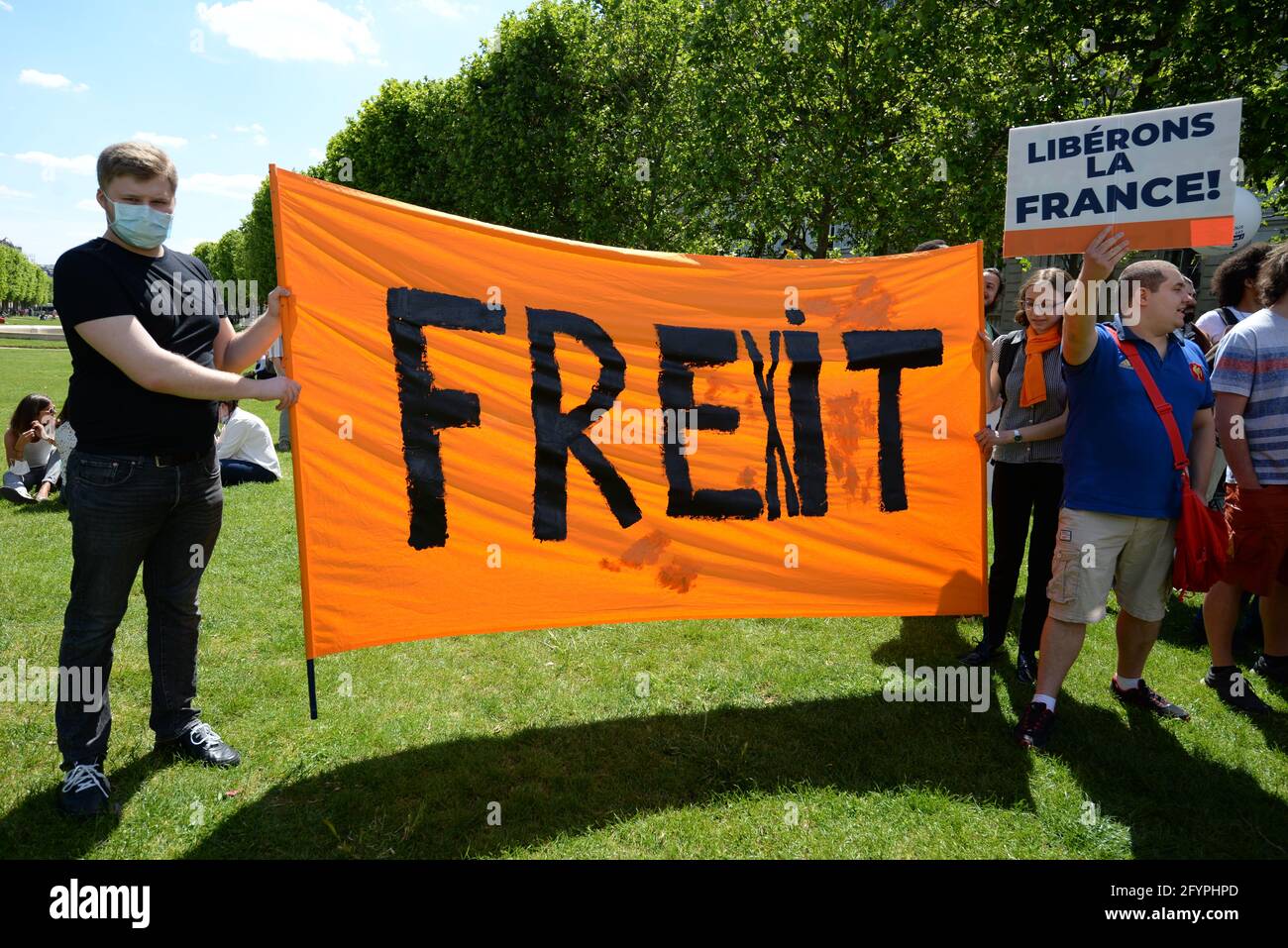 In Paris versammelte das Demokratiefestival mehrere hundert Menschen, die kamen, um sich die Reden des „Pro-frexit“ anzuhören, um aus der EU zu kommen Stockfoto