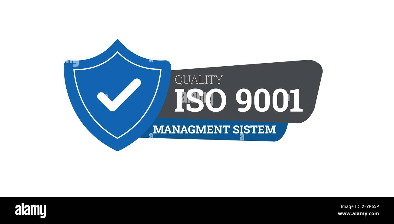 ISO 9001-zertifiziertes Abzeichen, Symbol. Zertifizierungsstempel. Vektor mit flachem Design. Stock Vektor