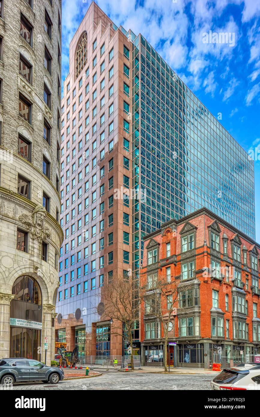 Turk's Head Building, Fleet Center, Exchange Building (jetzt Beatrice Hotel) an der Kreuzung der WeyBosset und Westminster Street. Stockfoto