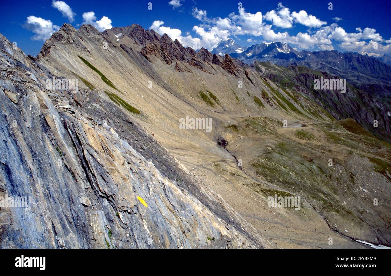 Panorama dal Col Malatrà, tra Monte Bianco e Grand Combin Stockfoto