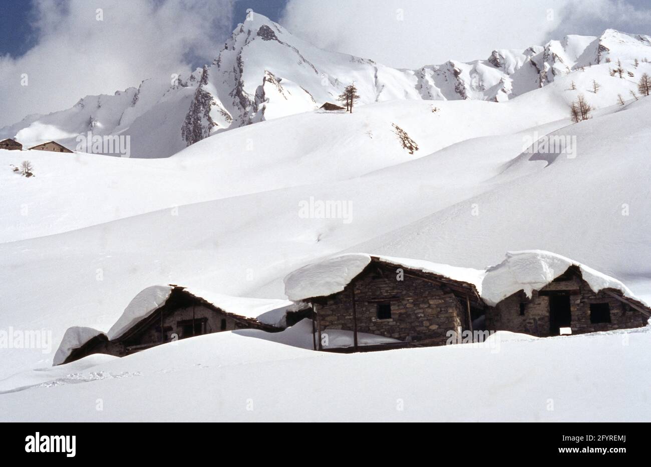 Paesaggio invernale nella Valle del Gran San Bernardo, Aostatal Stockfoto