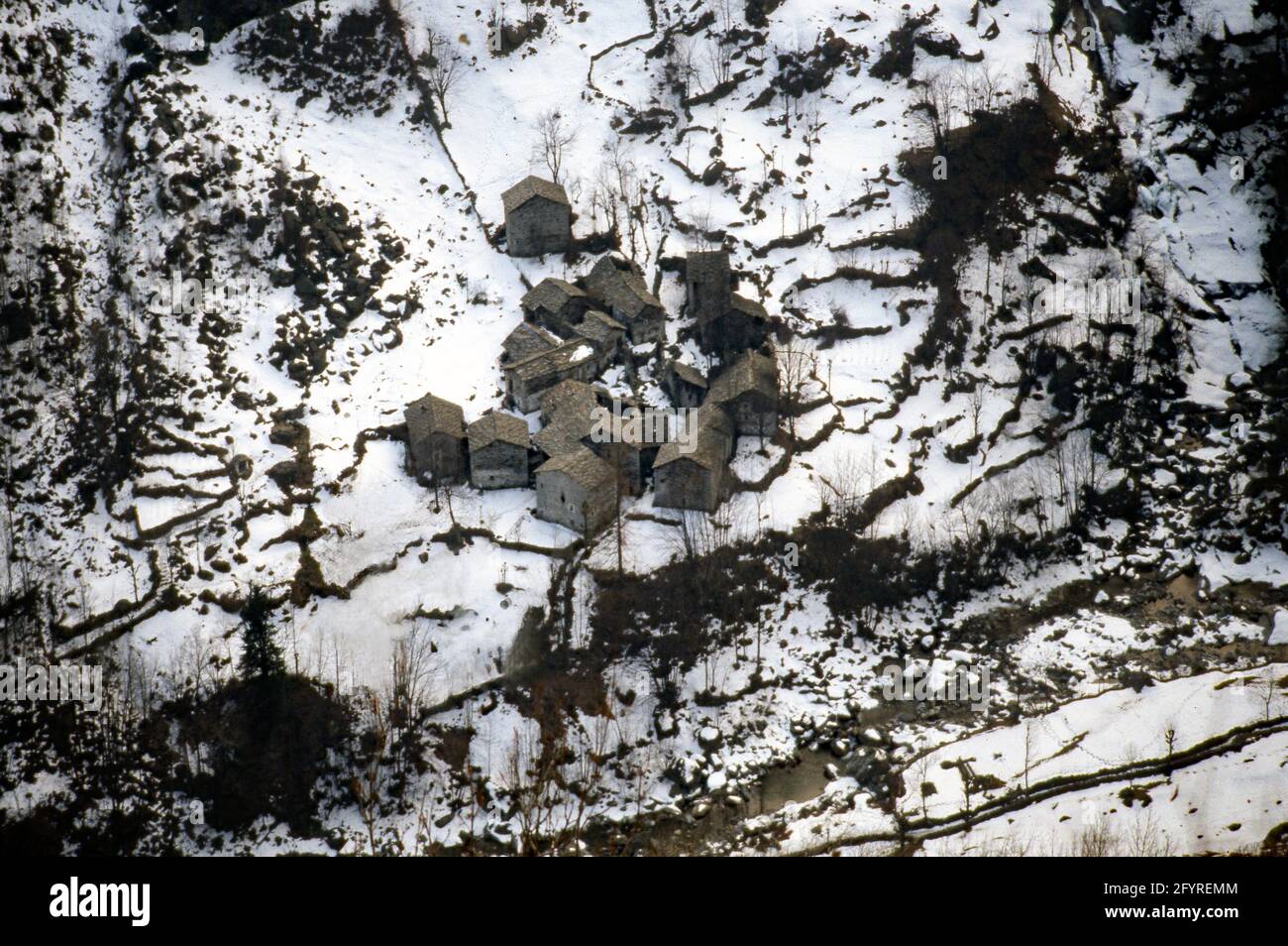 Paesaggio invernale in Valchiusella Stockfoto