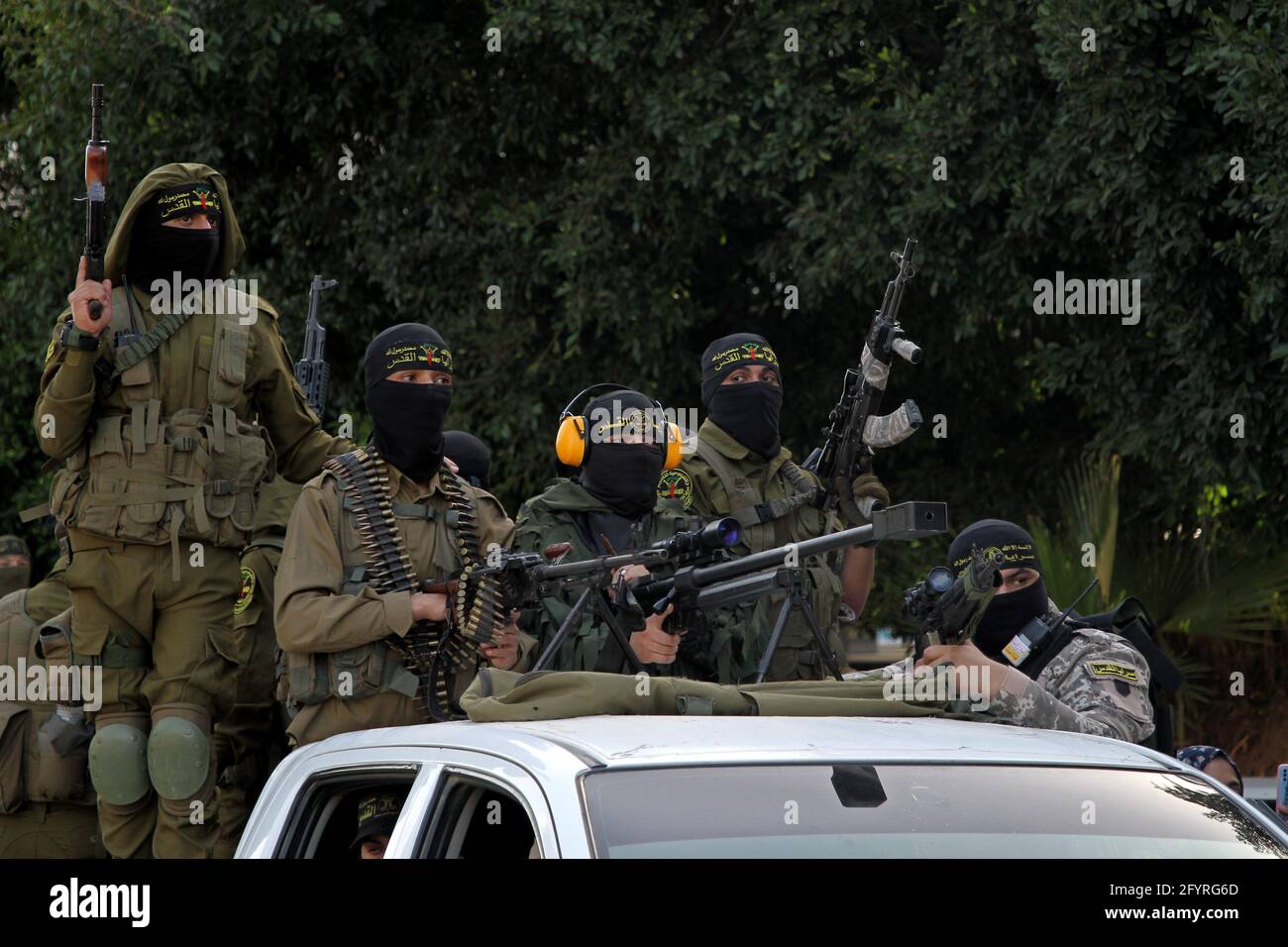 Gaza. Mai 2021. Am 29. Mai 2021 nehmen Mitglieder der Brigaden von Saraya al-Quds, dem militärischen Flügel der Bewegung des Islamischen Dschihad in Palästina, an einer Militärparade in Gaza-Stadt Teil. Kredit: Rizek Abdeljawad/Xinhua/Alamy Live Nachrichten Stockfoto