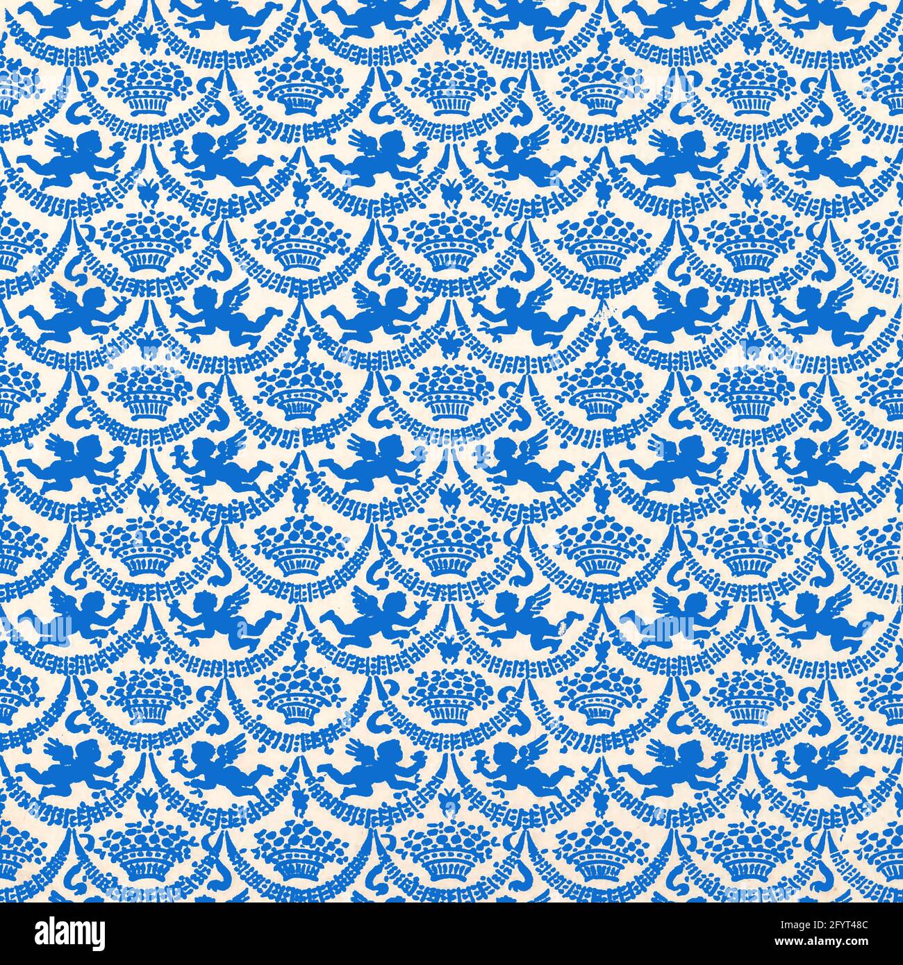 Wiederholtes Muster von blauen geflügelten Engelscharen Stockfoto