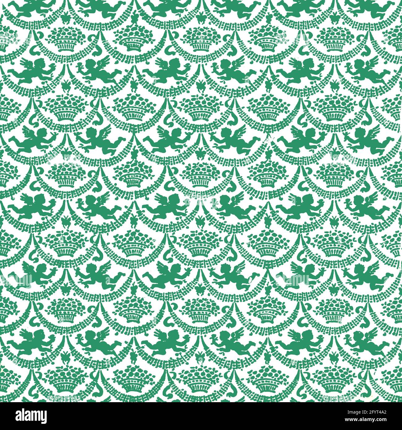 Wiederholtes Muster von grünen geflügelten Engelscharen Stockfoto