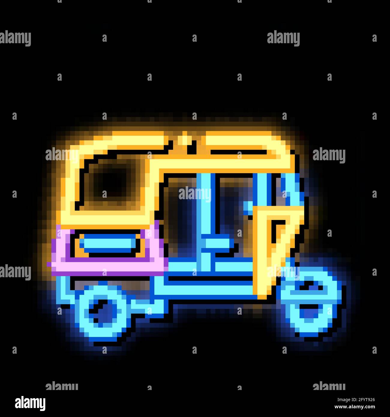 Öffentliche Verkehrsmittel Rickshaw Neon leuchten Symbol Illustration Stock Vektor