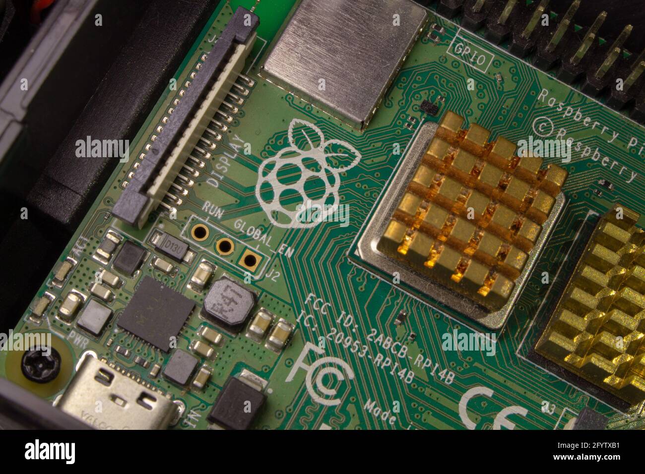 Nahaufnahme des Raspberry pi Logos Stockfoto