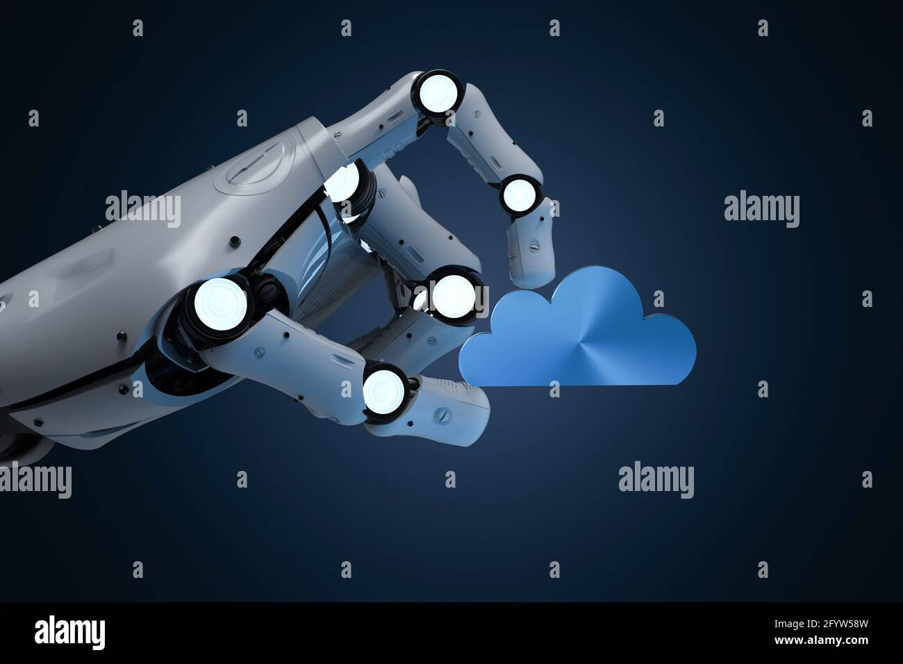 Cloud-Speichertechnologie mit 3d-Rendering-Cloud mit Roboterhand Stockfoto