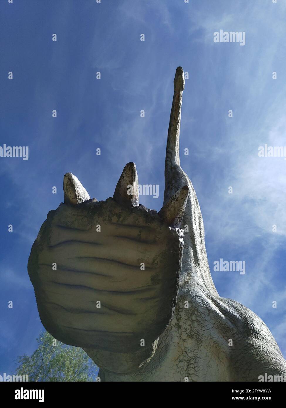 Die Aufnahme des Diplodocus-Dinosaurierfußes gegen Blau Himmel Stockfoto