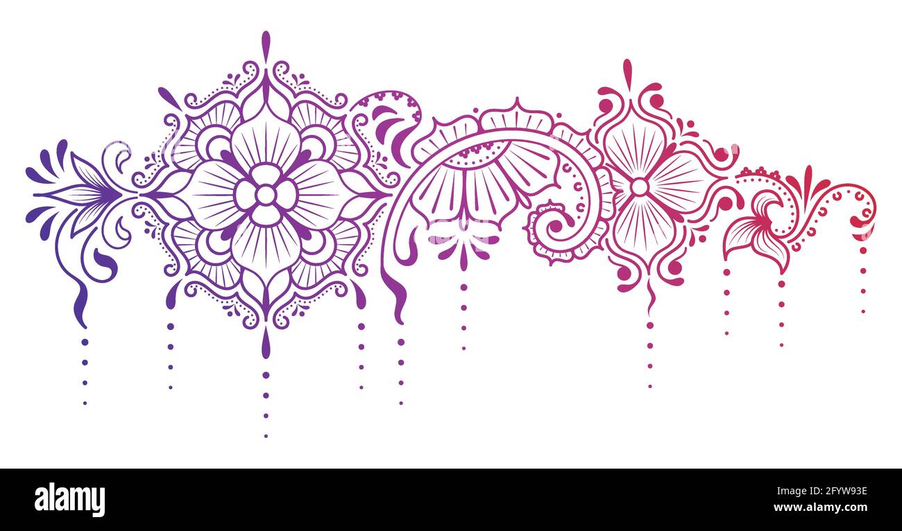 Vektor Indische horizontale durchbrochene Mehndi-Muster, Henna-Malerei Stock Vektor