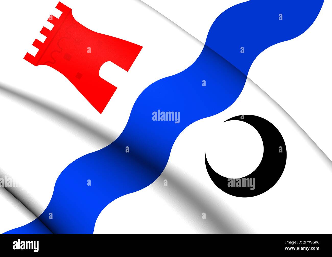 3D-Flagge von Leidschendam-Voorburg (Südholland), Niederlande. 3D-Illustration. Stockfoto