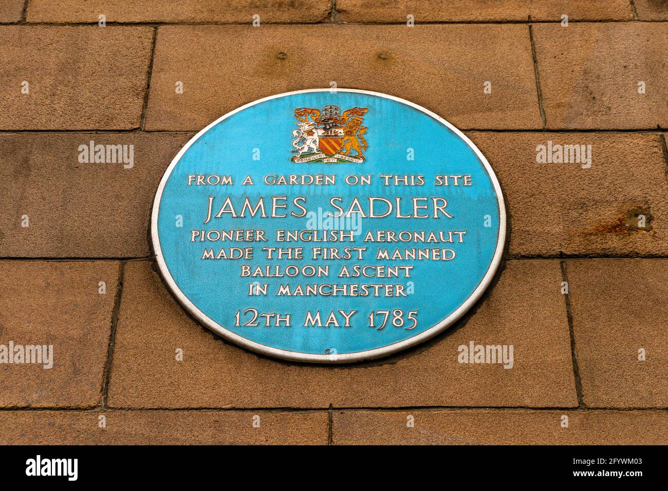 Blaue Tafel von James Sadler. Corporation Street, Manchester. Stockfoto