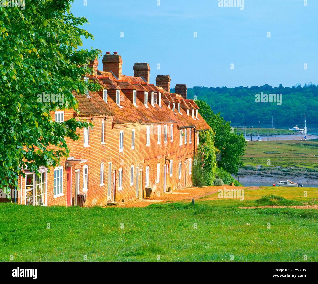 Großbritannien, England, Hampshire, Bucklers Hard, Beaulieu-Mündung, Frühling, Ebbe, Stockfoto