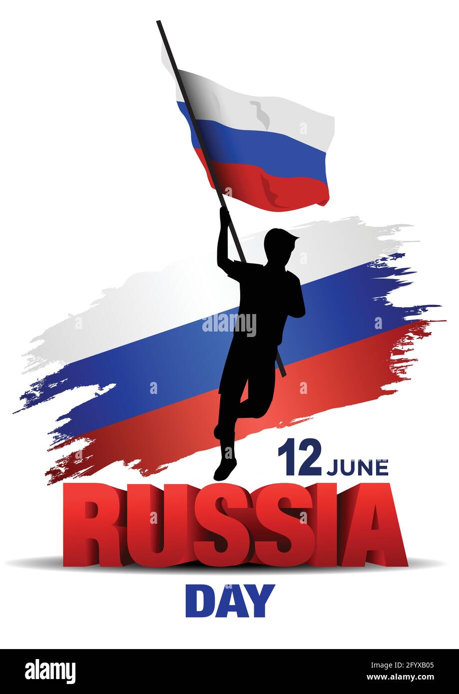 Glücklicher Tag der Unabhängigkeit Russland. vektor-Illustration des russischen Mannes mit Flagge. Poster, Banner, Vorlage Design Stock Vektor