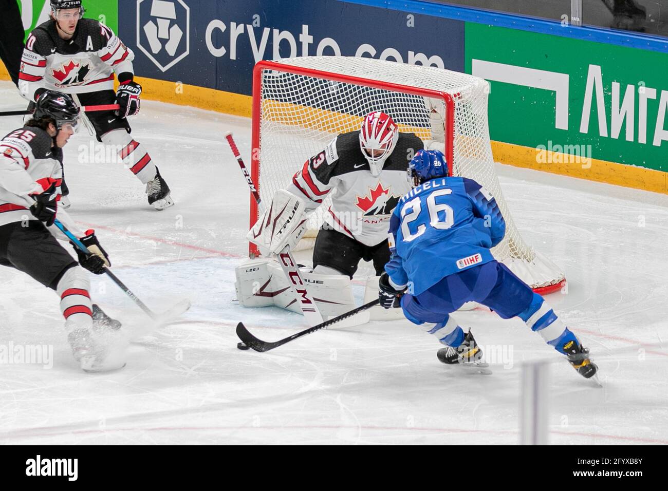 Arena Riga, Riga, Lettland, 30. Mai 2021, Miceli (Italien) Hill (Kanada) während der Weltmeisterschaft 2021 - Italien gegen Kanada, Eishockey - Foto Andrea Re / LM Stockfoto