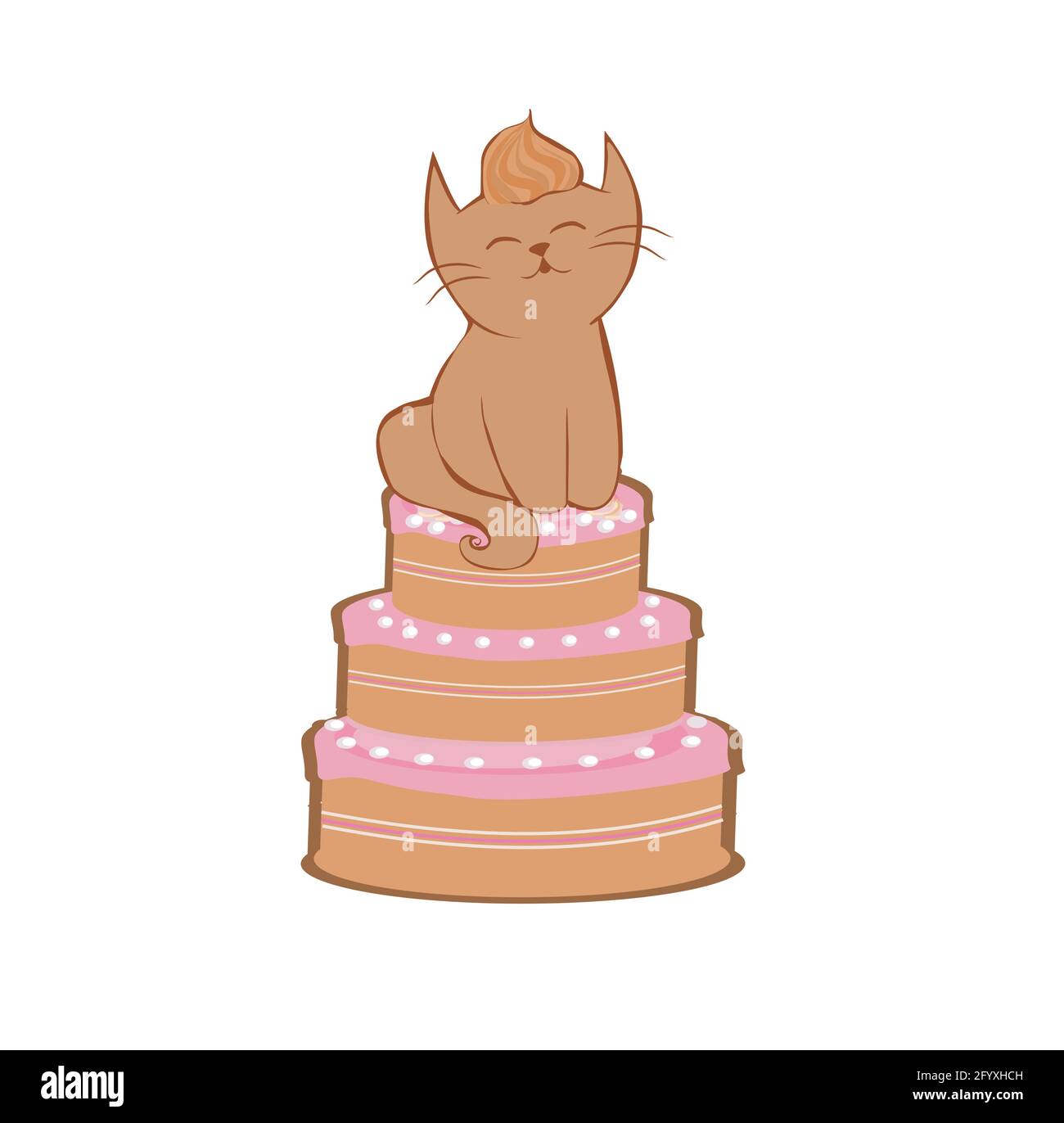 Nette Katze im Kuchen des Geburtstages Stock Vektor