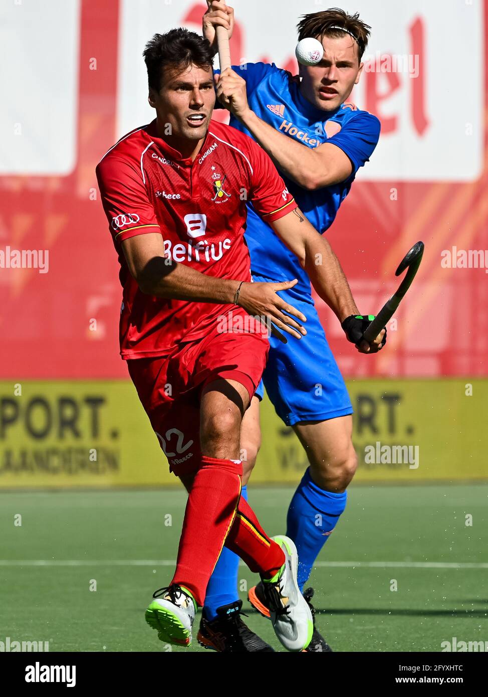 ANTWERPEN, BELGIEN - 30. MAI: Simon Gougnard aus Belgien beim Spiel der Herren FIH Pro League zwischen Belgien und den Niederlanden im Sportcentrum Wilrijkse am 30. Mai 2021 in Antwerpen, Belgien (Foto: Philippe de Putter/Orange Picts) Stockfoto