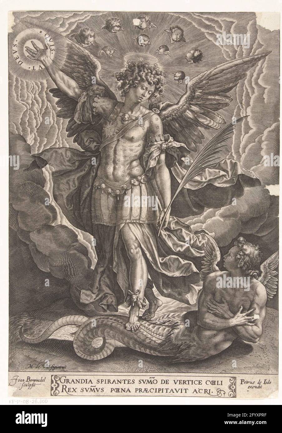 Der heilige Michael vertreibt rebellische Engel vom Himmel. Stockfoto
