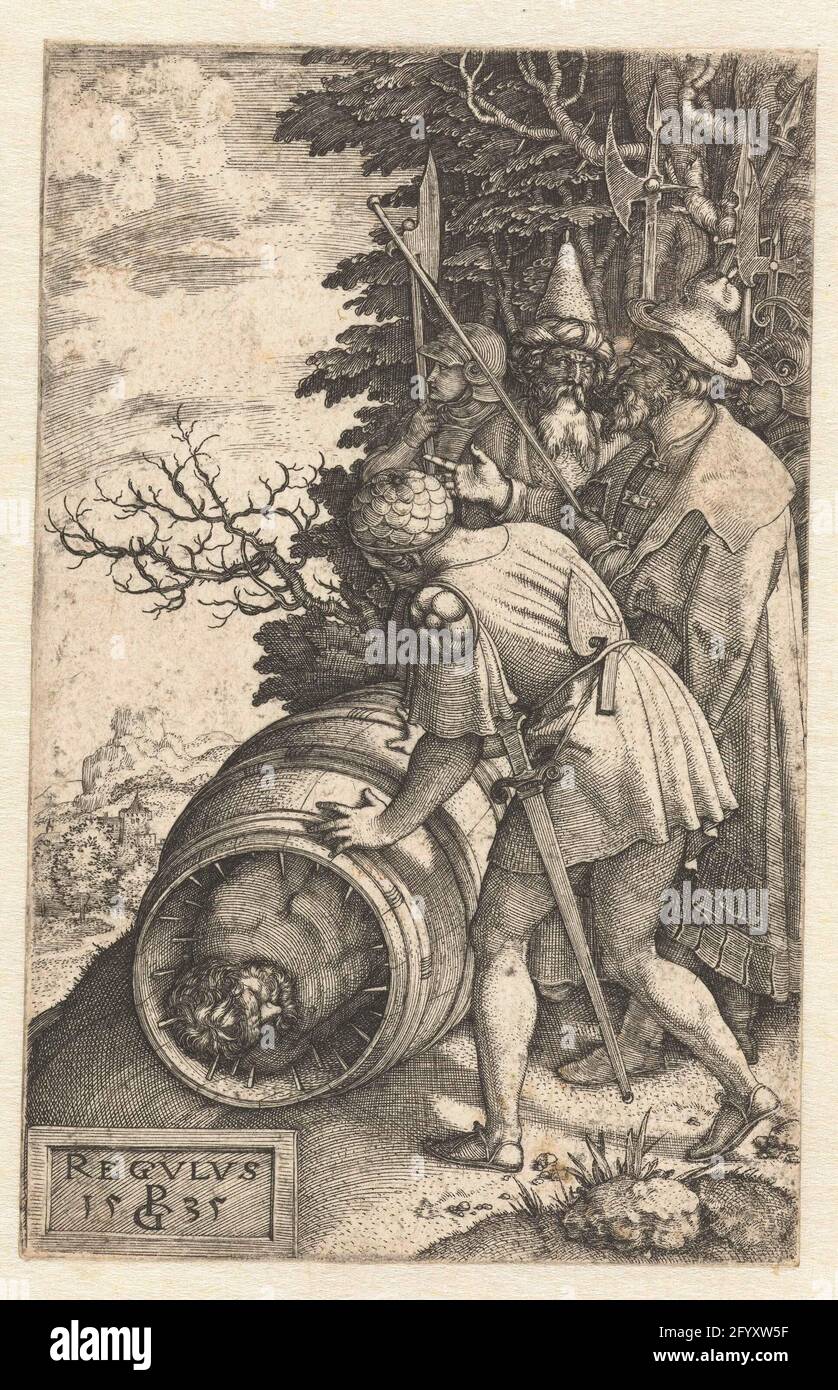 Martyrium des Atilius regulus in Tonnen mit Spijkern; Cleylvs; römische Heldentaten. Stockfoto