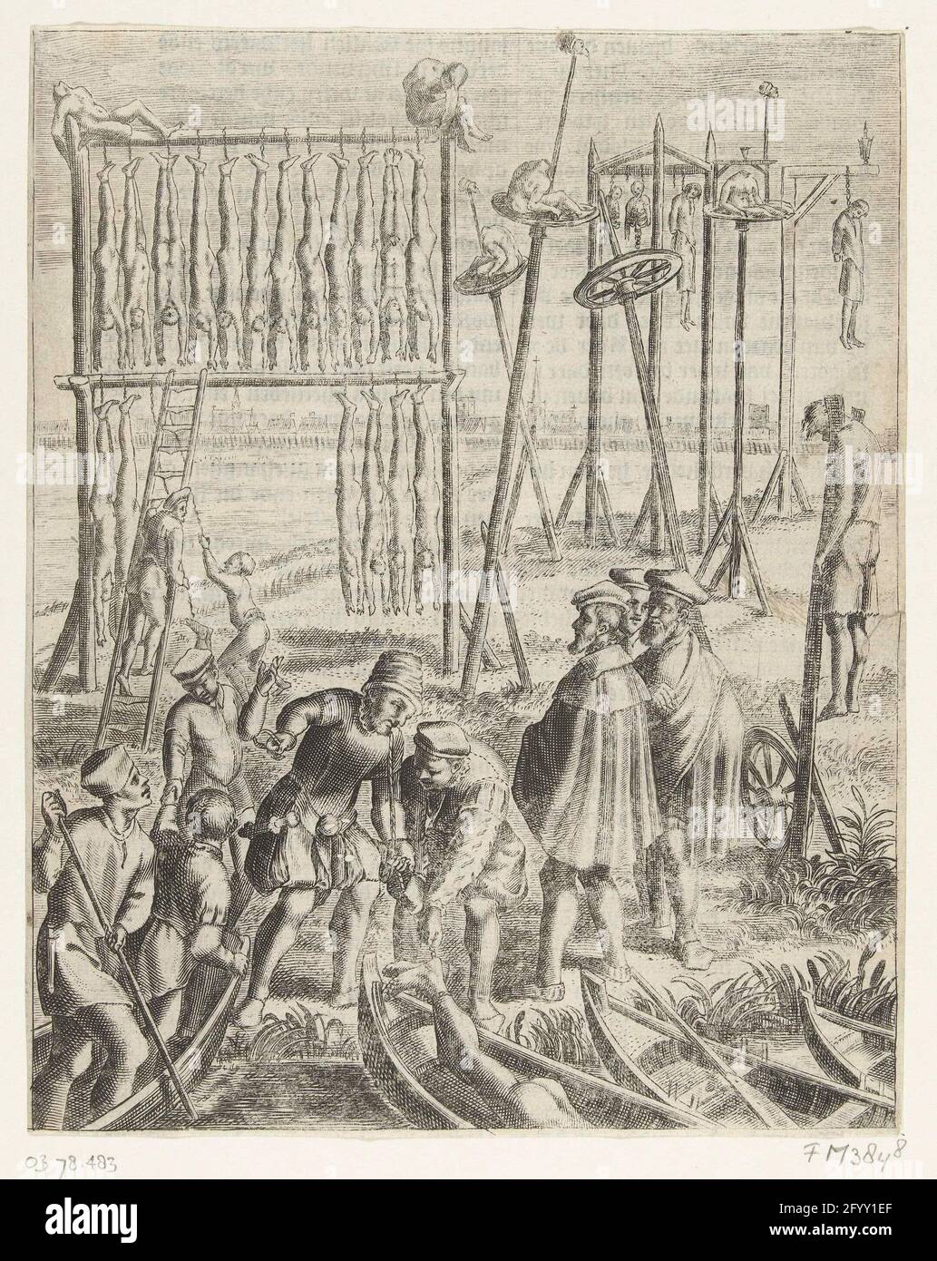Die Ähnlichkeit der Besseren auf dem Galgenfeld, 1535. Die Ähnlichkeiten der Besseren sind an bolgen auf dem Volewijk, 1535 Galgen Feld, aufgehängt. Ohne den Vers unter der Show. Stockfoto