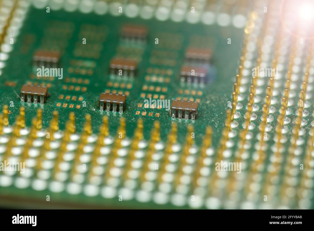 Alt verwendeter CPU-Mikroprozessor für Desktop in Makro Stockfoto