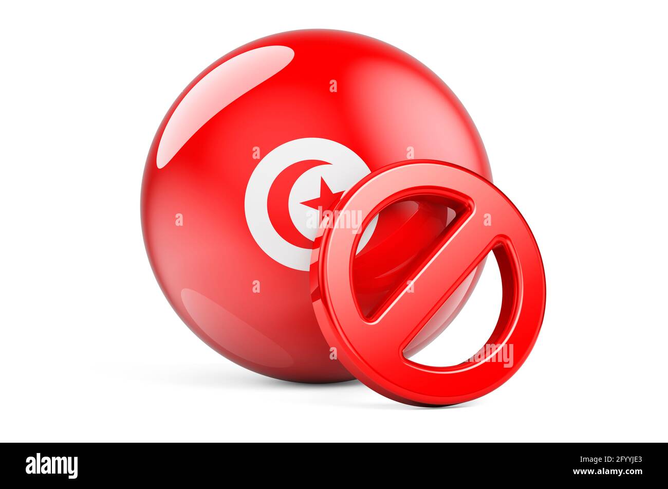 Verbotenes Symbol mit tunesischer Flagge. Prohibition in Tunesien Konzept, 3D-Rendering isoliert auf weißem Hintergrund Stockfoto