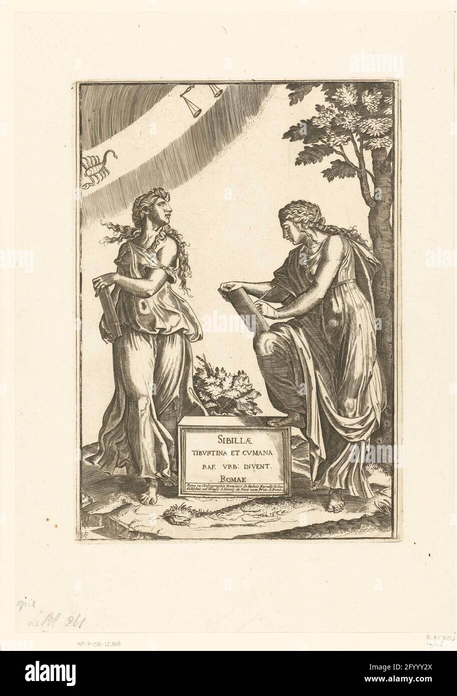 Zwei Frauen mit Zeichenskala (WAAGE) und Skorpion (Skorpion) des Tierkreises; Sibillae Tibvrtina