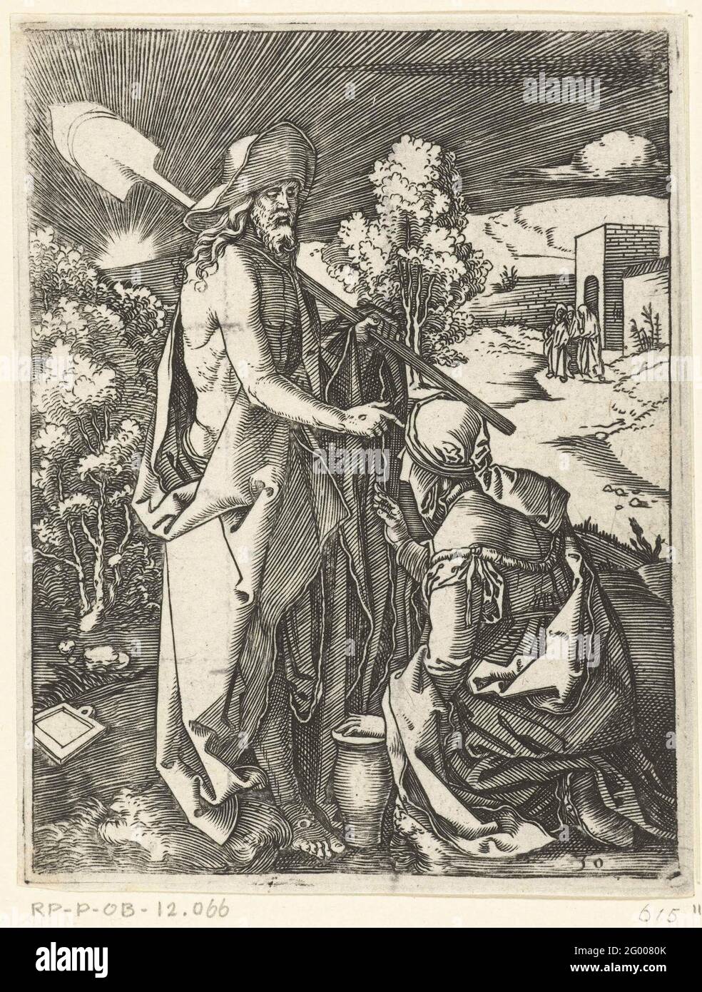 Christus erscheint als Gärtner mit tritt für Maria Magdalena; Noli me