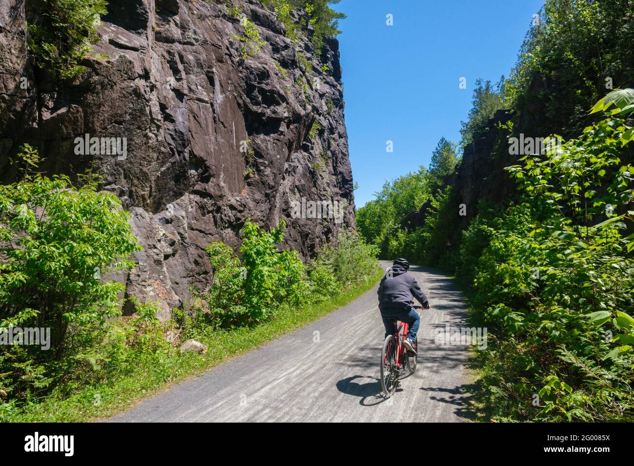 Le P'tit Train du Nord Radweg in den Laurentians, Provinz Quebec, Kanada Stockfoto Le P'tit Train du Nord Radweg in den Laurentians, Provinz Quebec, Kanada Stockfoto