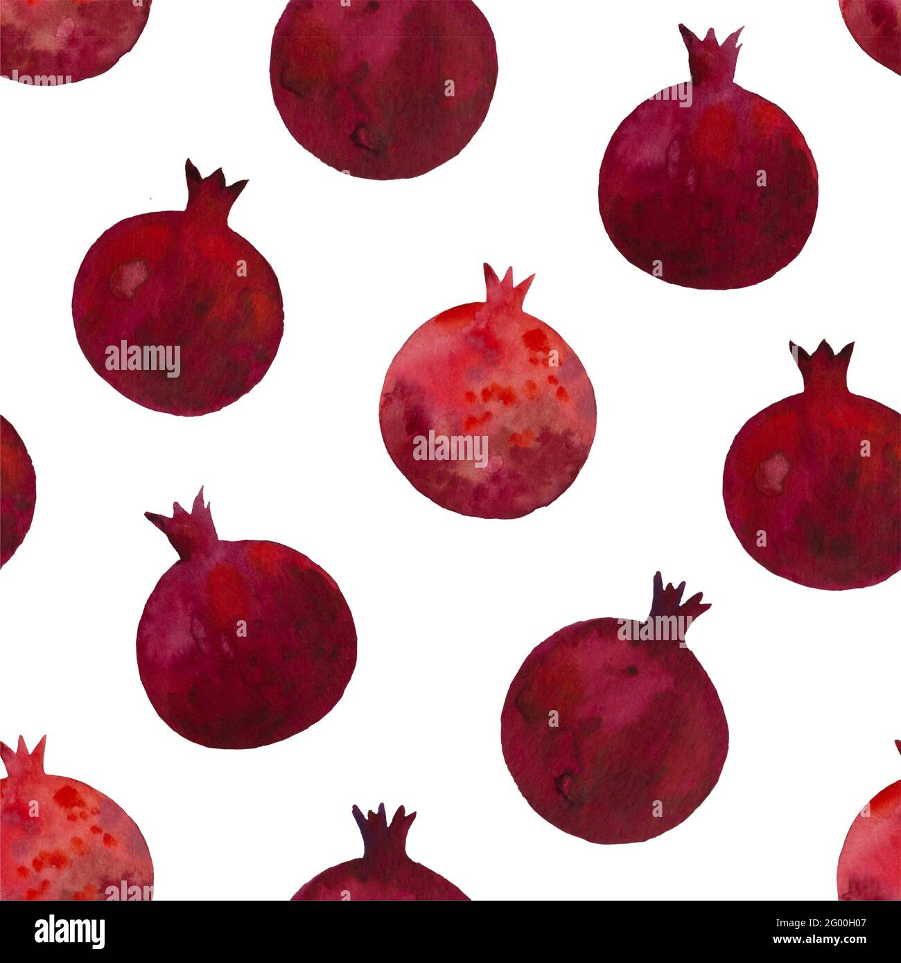 Wasserfarbiger nahtloser Druck mit dunkelroten Granatäpfeln. Muster mit Granatfrüchten. Stockfoto