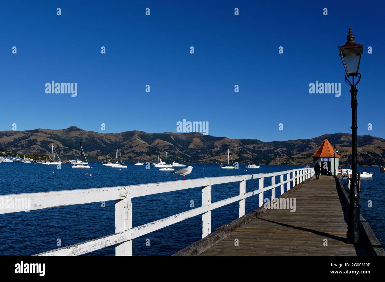 Daly's Wharf und Slipway, Akaroa Stockfoto