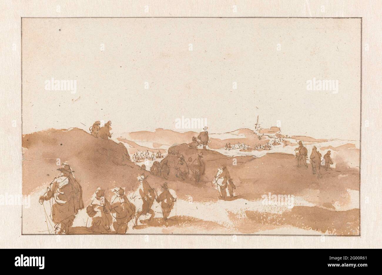 Zwei Skizzen Von Figuren Auf Den Dünen Bei Scheveningen. De Bisschop  Berichtete Wie Ein Nachrichtenreporter Über Die Abreise Von Charles Ii.  Nach England. Er Zeichnete Das Bedeutsame Ereignis In Schnell Ausgeführten  Skizzen