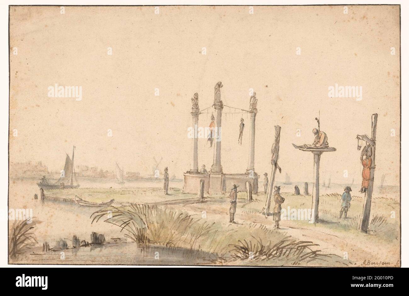 Galgenveld am Rande des Volewijk. Stockfoto