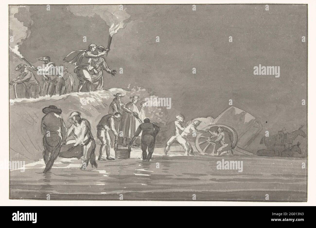 Ankunft in Brindisi nach Überquerung der Adria; Passage de la mer und arrivant à brindisi; Reise und Italien, und Sicile et à Malte - 1778. Rückseitig sind Skizzen von Figuren zu sehen. Zeichnung aus dem Album 'Voyage and Italy, and Sicile et à Malte', 1778. Stockfoto