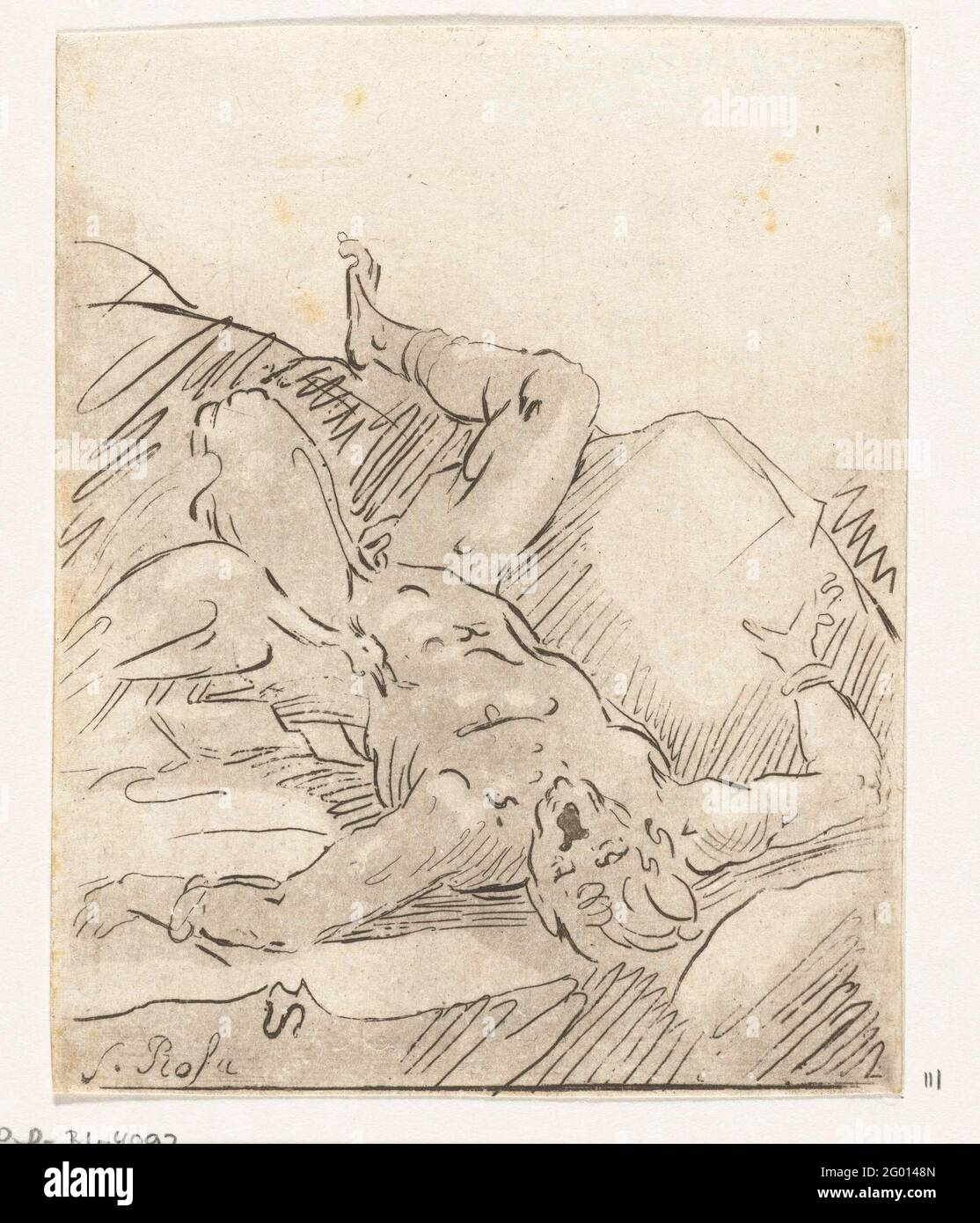 Prometheus verkettet. Prometheus ist zu einem Felsen geschlossen und ein Adler steckt seine Leber ein. Prometheus erhielt diesen Jupiterspruch, weil er die Götter Stahl und ihn den Menschen gab. Stockfoto