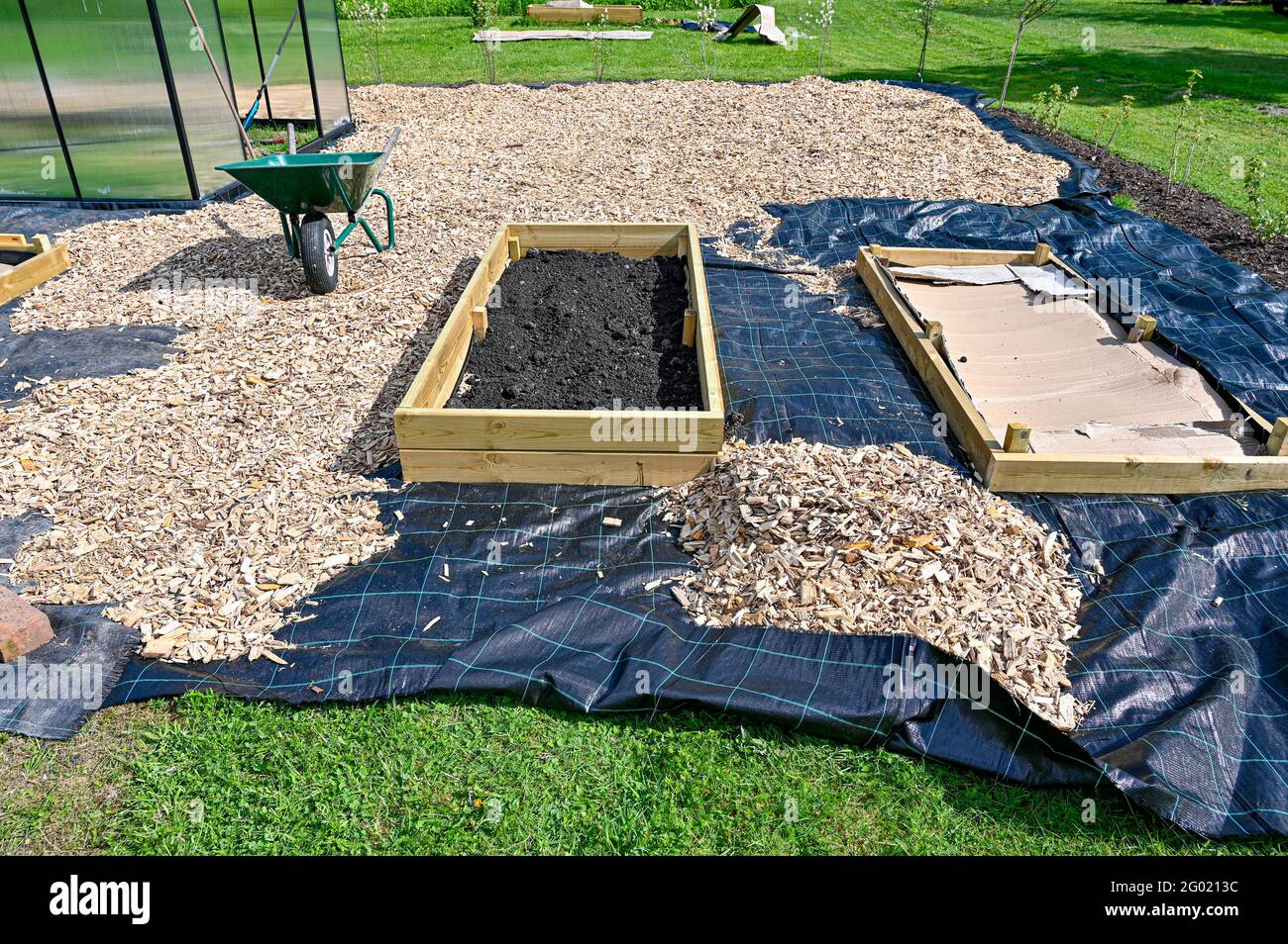 Anbau-Boxen und Green House für Selbstversorger Stockfoto