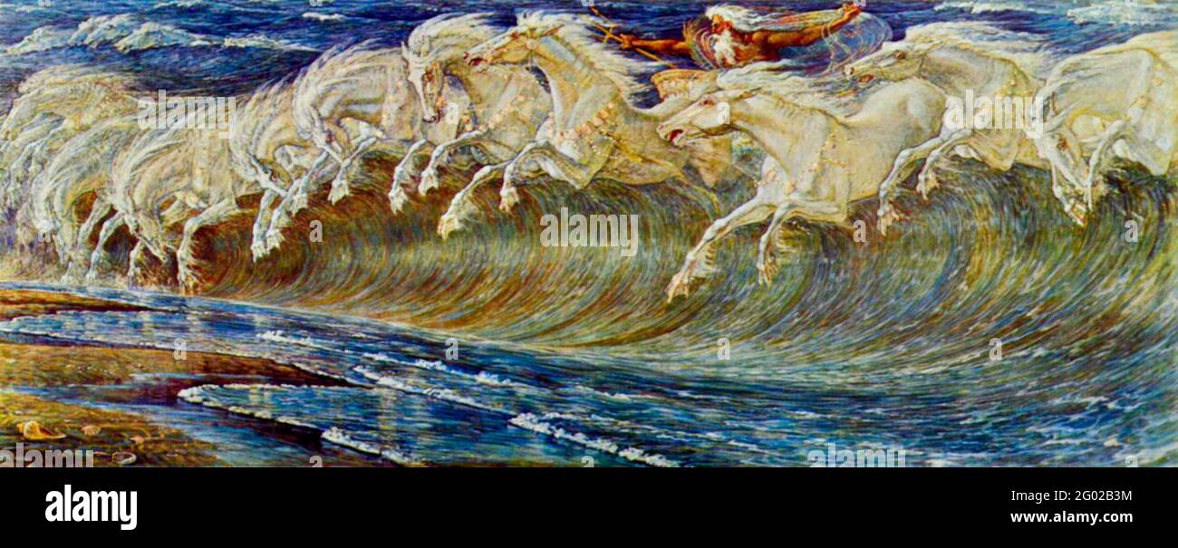 Walter Crane Kunstwerk mit dem Titel die Pferde des Neptun - Illustration für 'La Legende mythologique grecque' Stockfoto