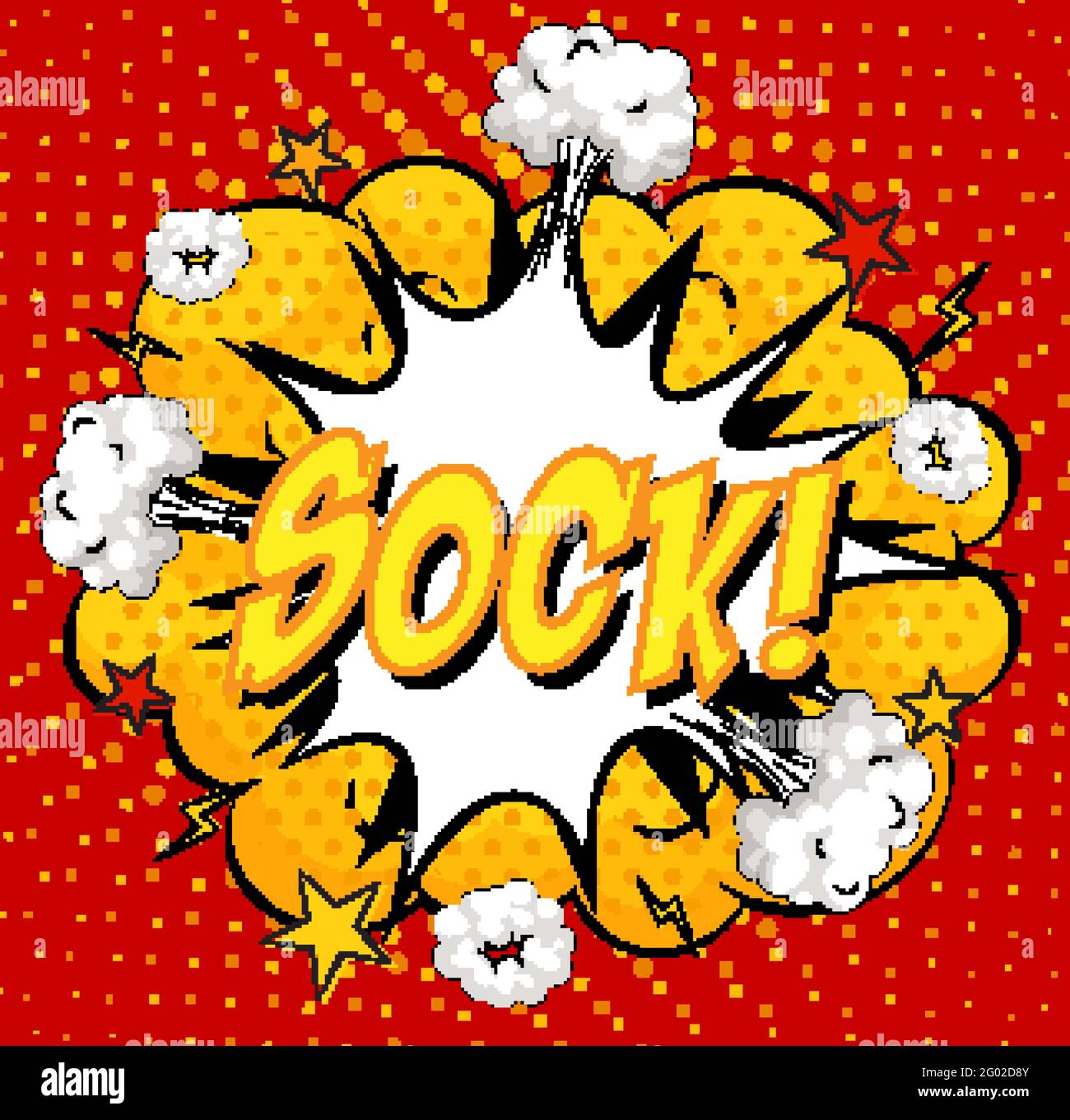 SOCK Text auf Comic Cloud Explosion auf rotem Hintergrund Illustration Stock Vektor