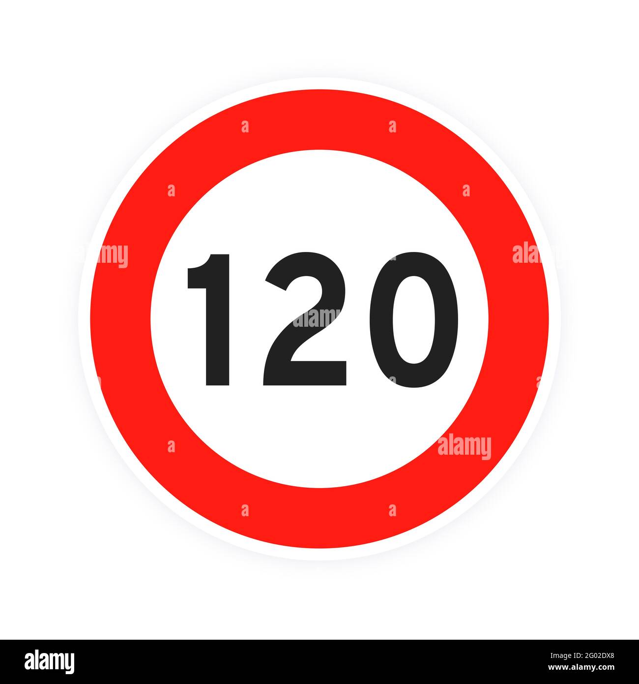 Geschwindigkeitsbegrenzung 120 Runde Straßenverkehrssymbole flaches Design Vektorgrafik isoliert auf weißem Hintergrund. Kreis Standard-Straßenschild mit Nummer Stock Vektor