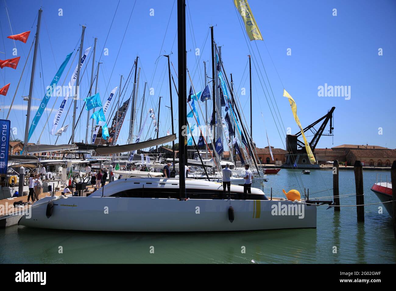 Die Ausgabe 2021 der Venedig Boat Show im Arsenale von Venedig Italien Mai 2021 Stockfoto