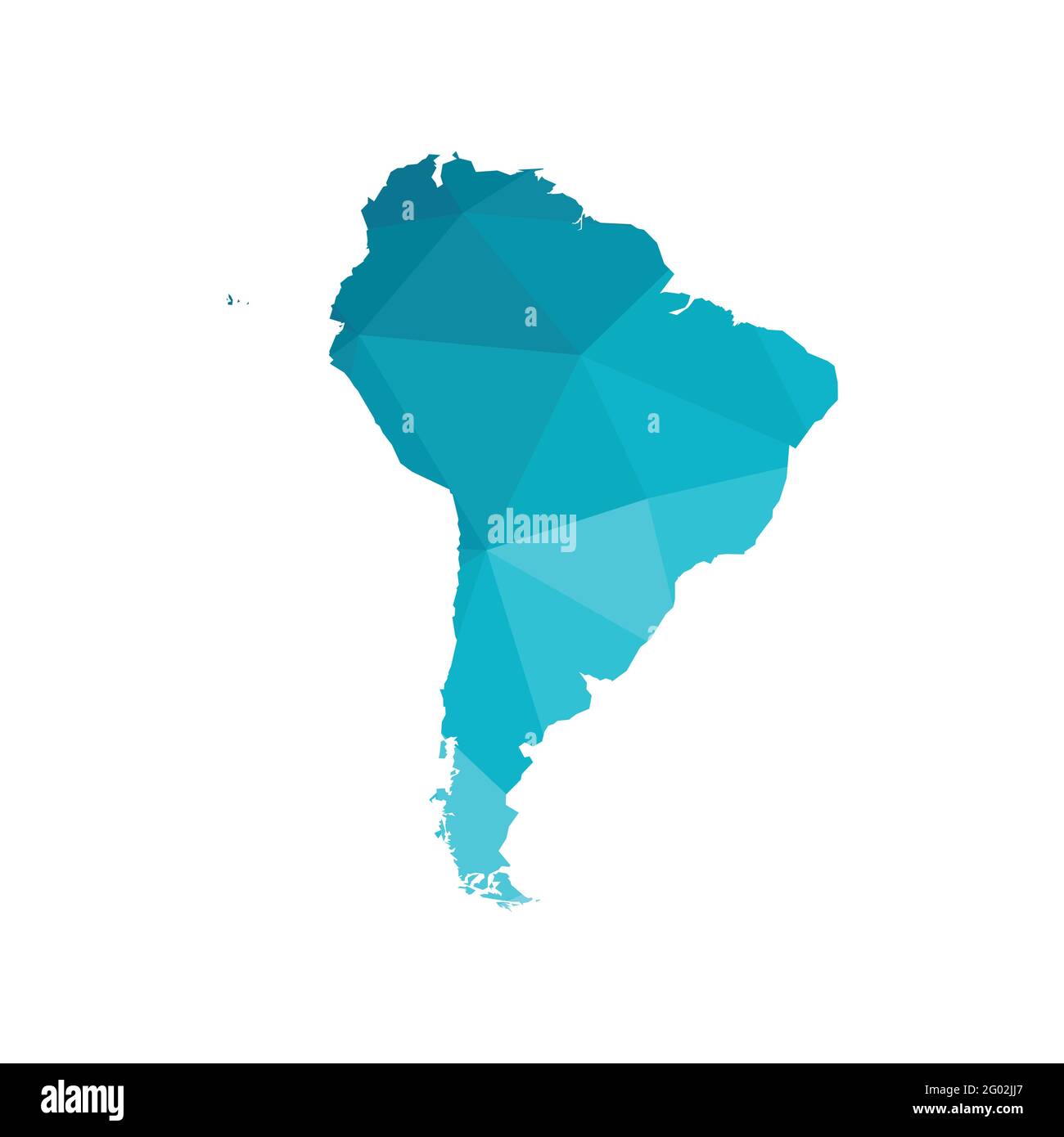 Vektor Moderne Illustration mit vereinfachter Karte des Südamerikakontinents. Blaue Farbverläufe, dreieckige Silhouetten mit niedrigem Polyanteil, weißer Hintergrund Stock Vektor